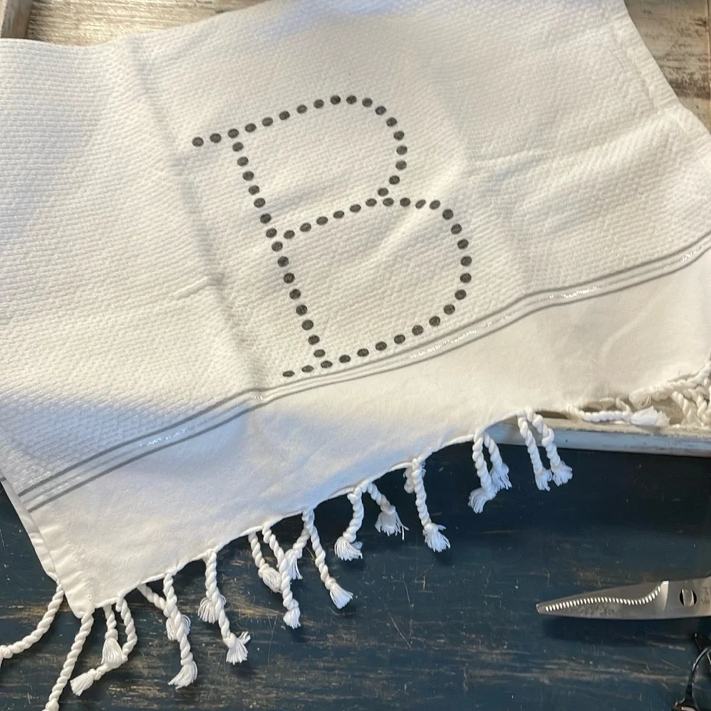 Off White and Black Hand Towel w/ Monogram B Design